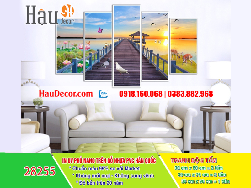 Tranh treo tường hiện đại 3D bộ 5 bức Cầu Cảng 28255