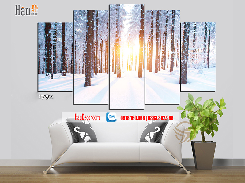 Tranh treo tường hiện đại 3D bộ 5 bức Cảnh Rừng Mùa Đông 1792