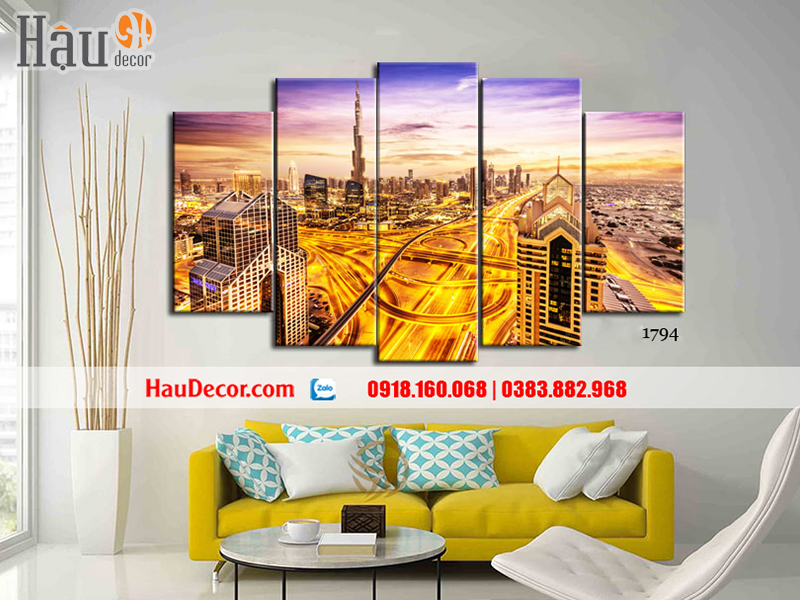 Tranh treo tường hiện đại 3D bộ 5 bức Thành Phố Lớn 1794