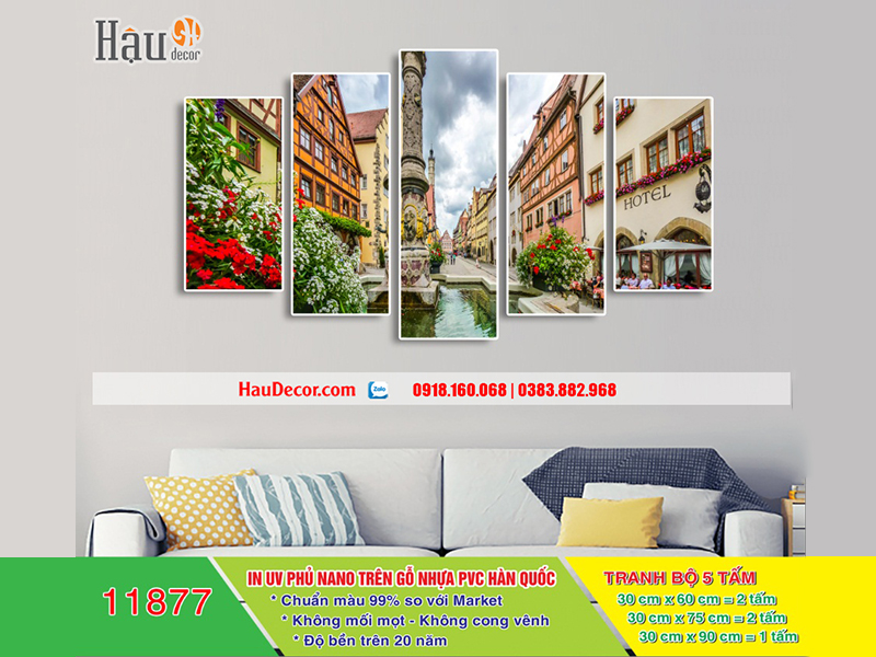 Tranh treo tường hiện đại 3D bộ 5 bức Làng cổ Colmar (Pháp) 11877