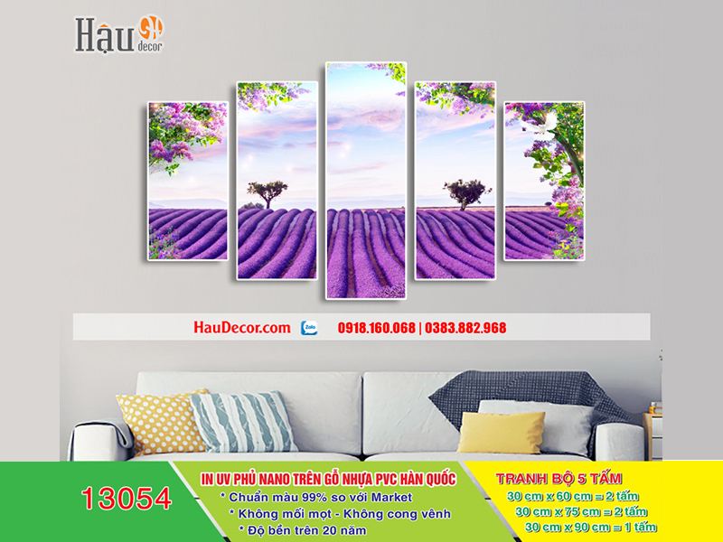 Tranh treo tường hiện đại 3D bộ 5 bức Cánh Đồng Hoa Tím 13054