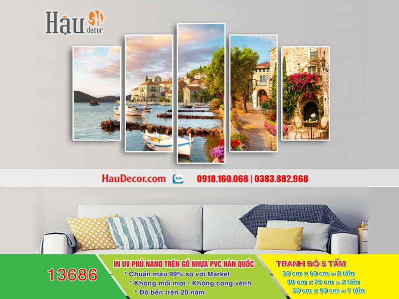 Tranh treo tường hiện đại 3D bộ 5 bức Đô thị cổ Châu Âu 13686