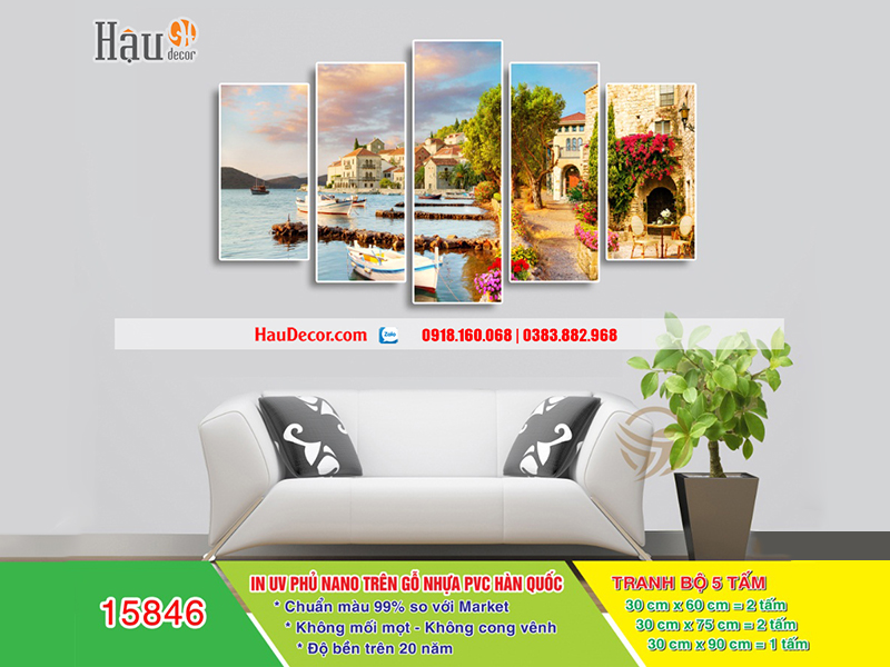 Tranh treo tường hiện đại 3D bộ 5 bức Làng Chài 15846