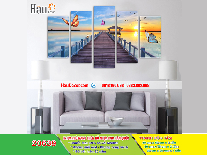 Tranh treo tường hiện đại 3D bộ 5 bức Cầu Cảng 20639