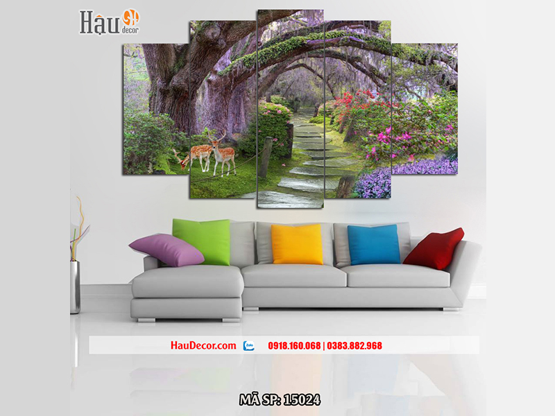 Tranh treo tường hiện đại 3D bộ 5 bức Cảnh Rừng Mùa Xuân 15024