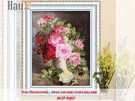 Kit tranh thêu ruy băng Lọ Hoa Hồng Nghệ Thuật X6007