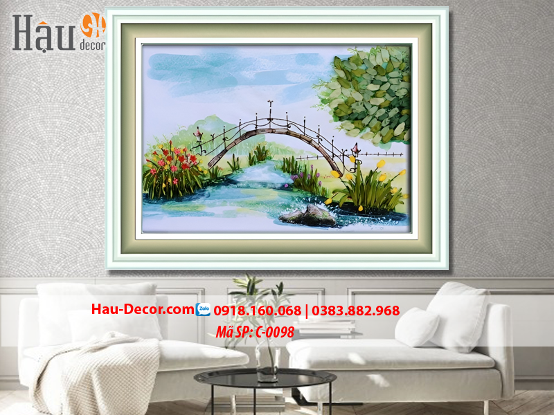 Kit tranh thêu ruy băng Cây Cầu Dòng Sông C-0098/ BF-024