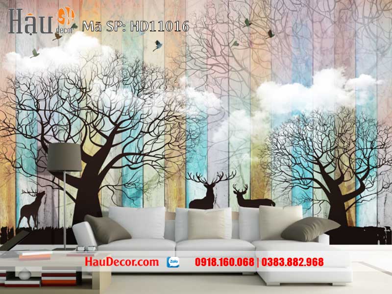 Tranh Dán Tường Hươu Tài Lộc 3D-5D-8D 11016