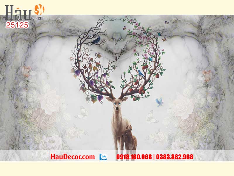 Tranh Dán Tường Hươu Tài Lộc 3D-5D-8D 25125