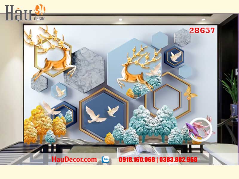 Tranh Dán Tường Hươu Tài Lộc 3D-5D-8D 28657