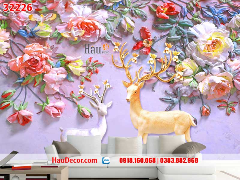 Tranh Dán Tường Hươu Tài Lộc 3D-5D-8D 32226