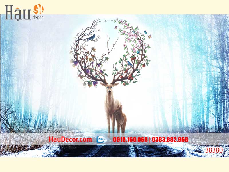 Tranh Dán Tường Hươu Tài Lộc 3D-5D-8D 38380