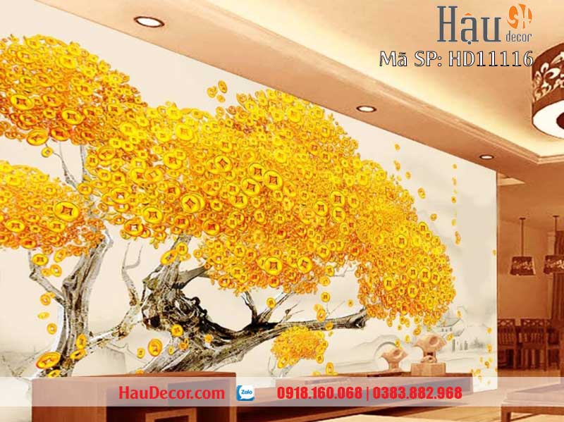 Tranh Dán Tường Cây Kim Tiền Tài Lộc 3D-5D-8D 11114
