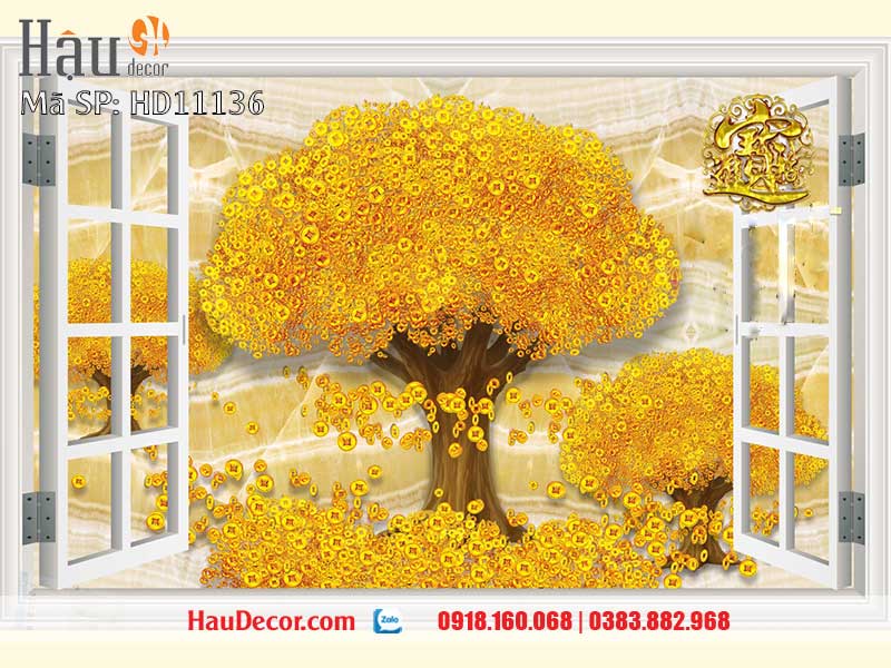 Tranh Dán Tường Cây Kim Tiền Tài Lộc 3D-5D-8D 11136