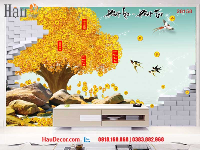 Tranh Dán Tường Cây Kim Tiền Tài Lộc 3D-5D-8D 28158