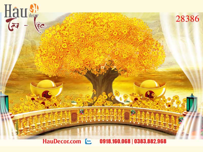 Tranh Dán Tường Cây Kim Tiền Tài Lộc 3D-5D-8D 28386