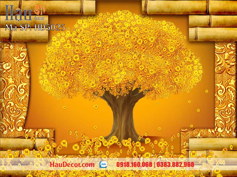 Tranh Dán Tường Cây Kim Tiền Tài Lộc 3D-5D-8D 5025