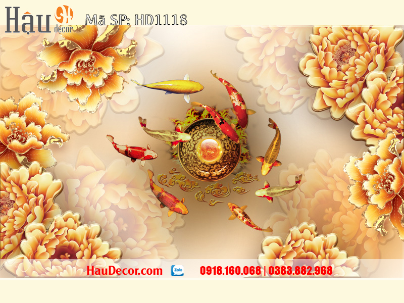 Tranh Dán Tường Cá Chép Cửu Ngư Quần Hội 1118
