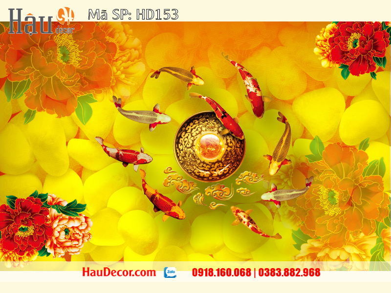 Tranh Dán Tường 3D-5D-8D Cá Chép Hoa Mẫu Đơn 153