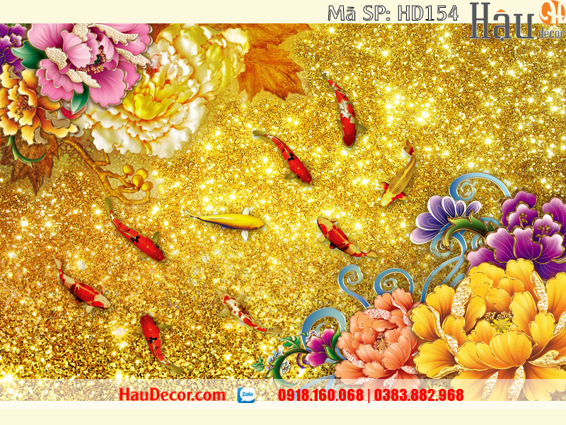 Tranh Dán Tường 3D-5D-8D Cá Chép Hoa Mẫu Đơn 154