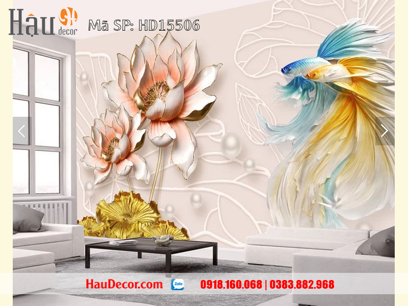 Tranh Dán Tường 3D-5D-8D Cá Chép Hoa Sen 15506