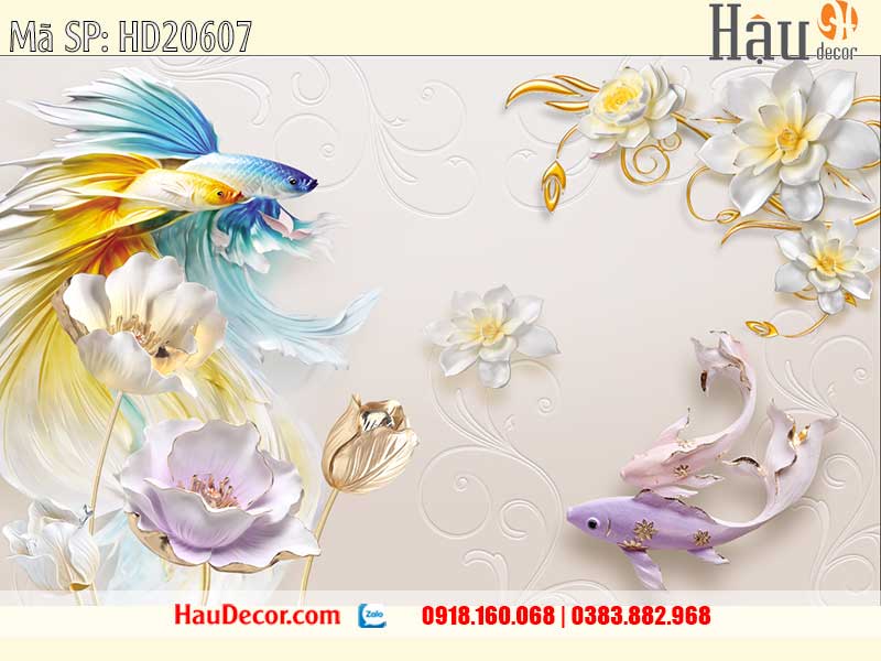 Tranh Dán Tường Cá Chép Hoa Sen 20607