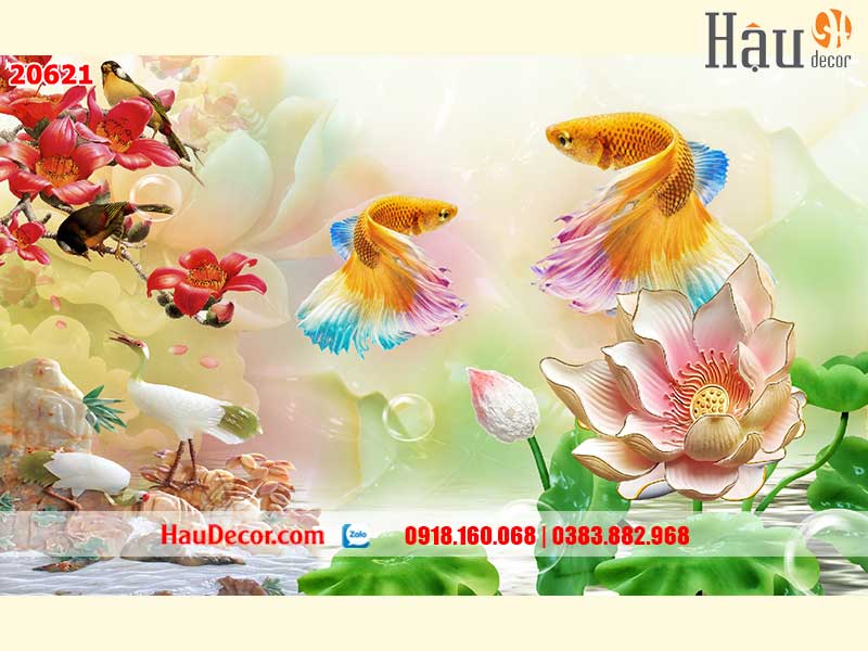 Tranh Dán Tường Cá Chép Hoa Sen 20621