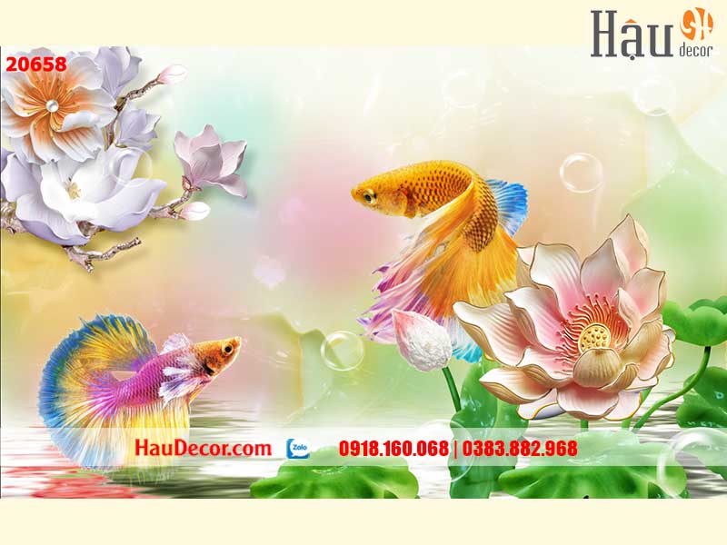 Tranh Dán Tường Cá Chép Hoa Sen 20658