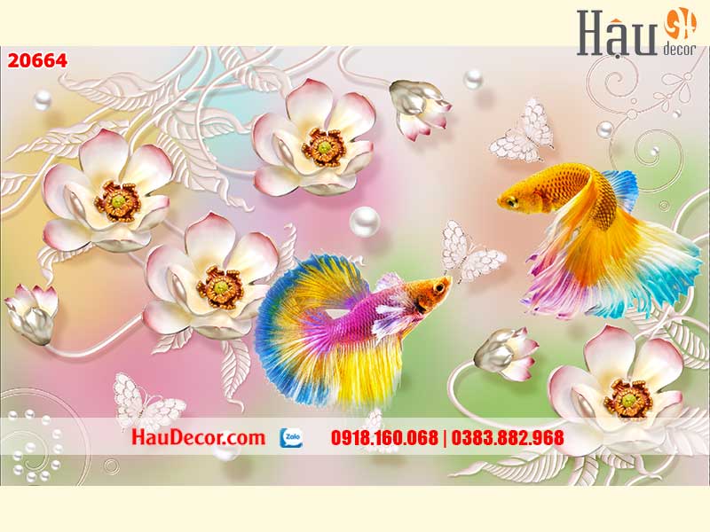 Tranh Dán Tường Cá Chép Hoa Sen 20664