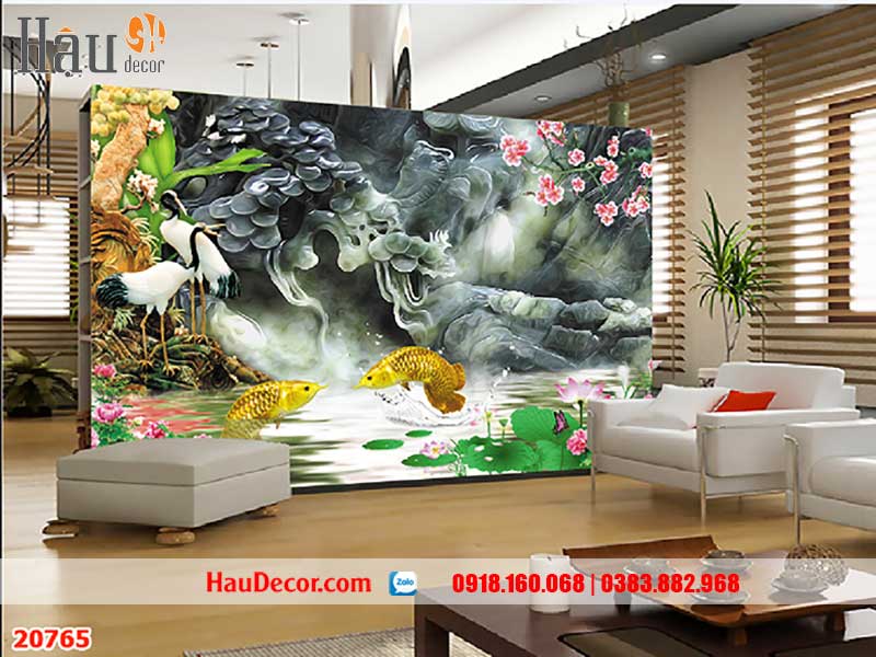 Tranh Dán Tường Cá Chép Hoa Sen 20765