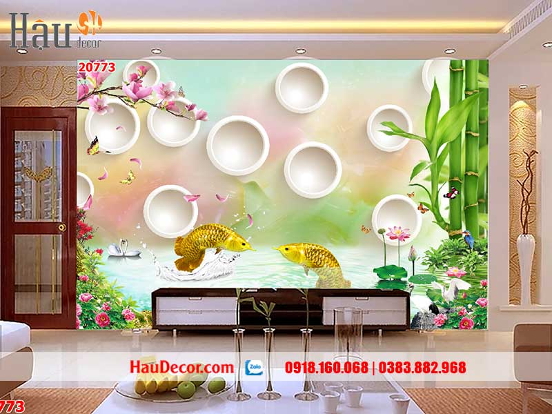Tranh Dán Tường Cá Chép Hoa Sen 20773