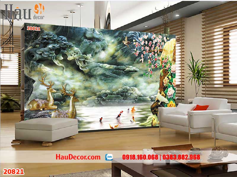 Tranh Dán Tường Cá Chép Hoa Sen 20821