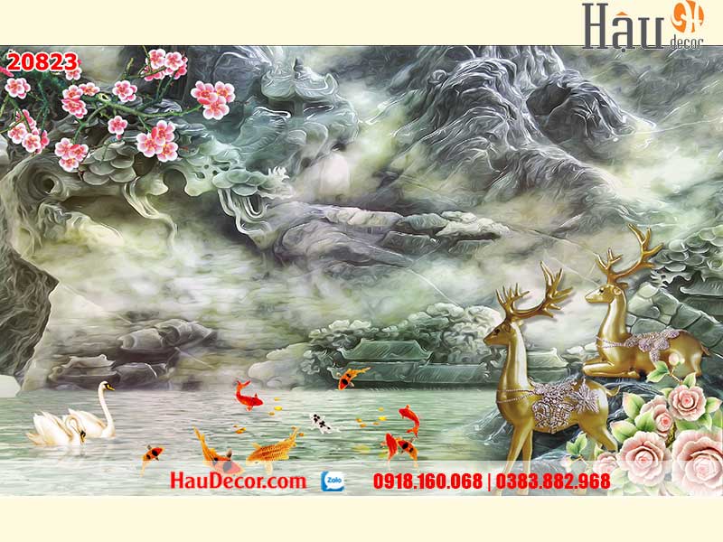 Tranh Dán Tường Cá Chép Hoa Sen 20823