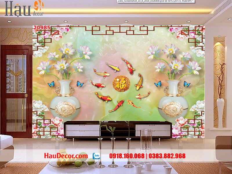 Tranh Dán Tường Cá Chép Cửu Ngư Quần Hội 20985