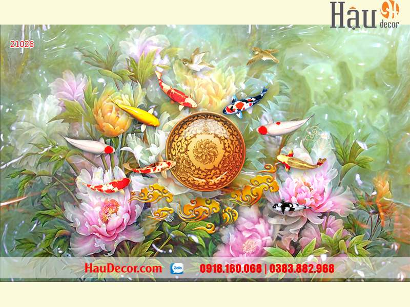 Tranh Dán Tường Cá Chép Cửu Ngư Quần Hội 21026