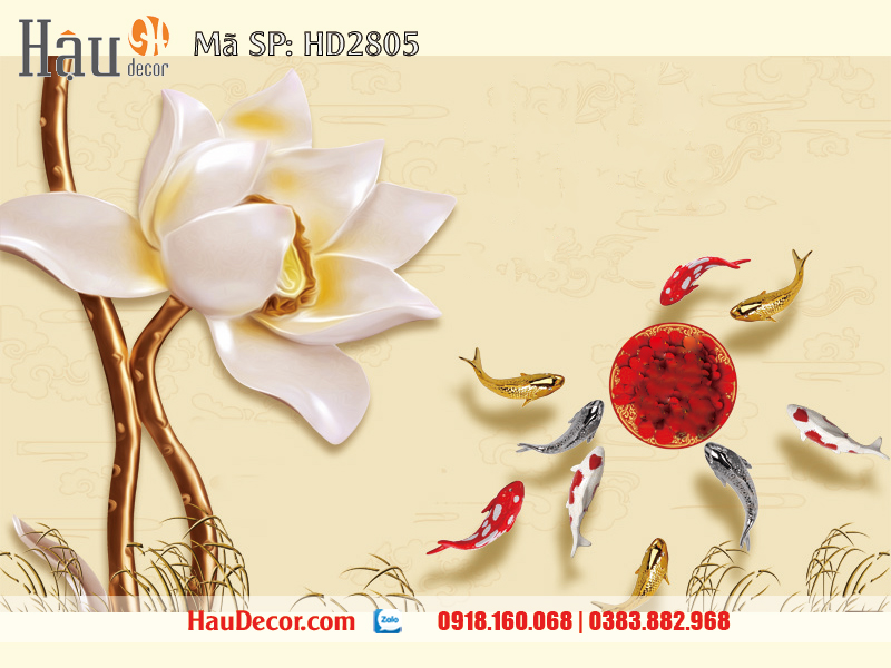 Tranh Dán Tường Cá Chép Hoa Sen 2805