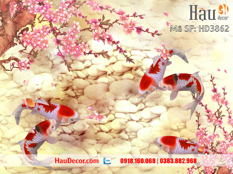 Tranh Dán Tường Cá Chép Hoa Đào 3862