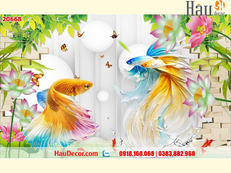 Tranh Dán Tường Cá Chép Hoa Sen 20668